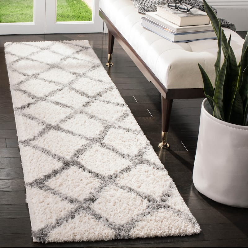 SAFAVIEH Berber Shag Sestilia Rug - 2' x 10' Runner - Ivory/Grey