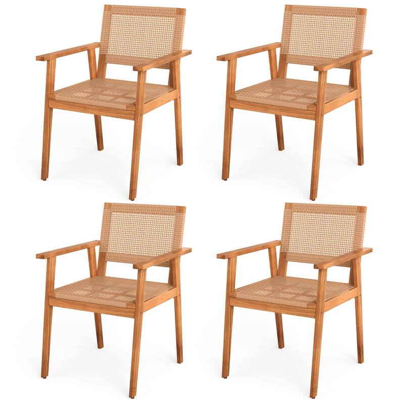 Gymax Acacia Wood Outdoor Dining Chairs Set of 4 w/Backrests & - Natural