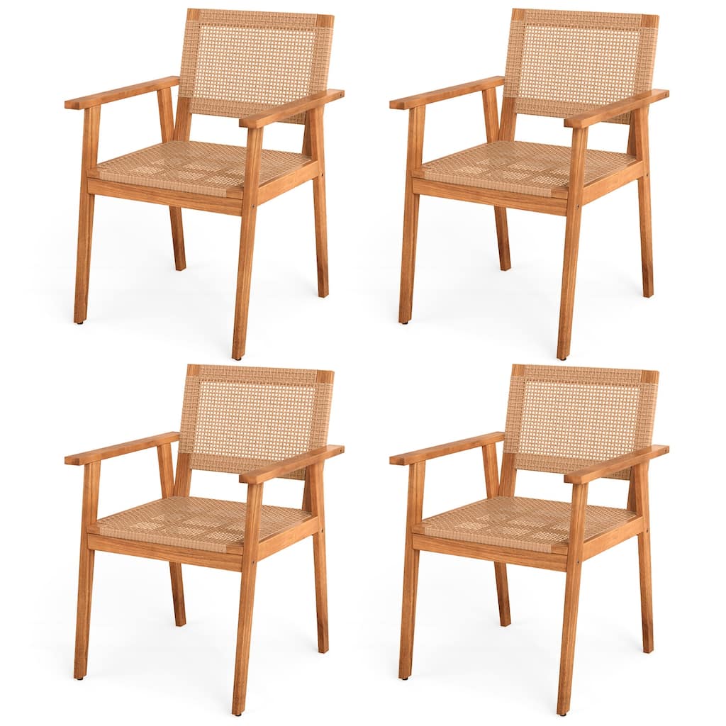 Gymax Acacia Wood Outdoor Dining Chairs Set of 4 w/Backrests &