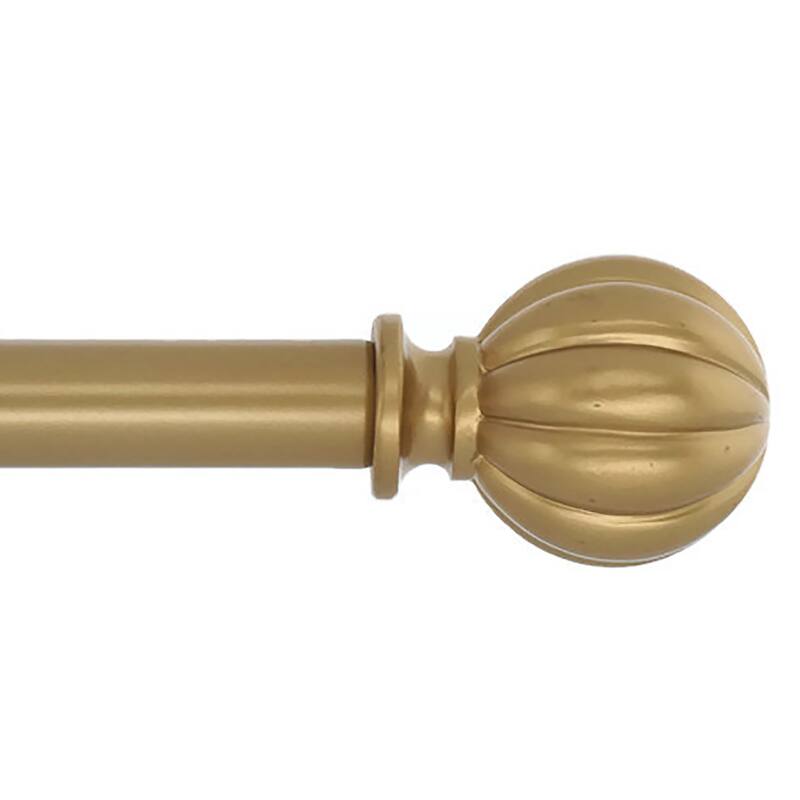 Meriville 1-Inch Diameter Fluted Ball Single Window Curtain Rod - Royal Gold - 48"-84"