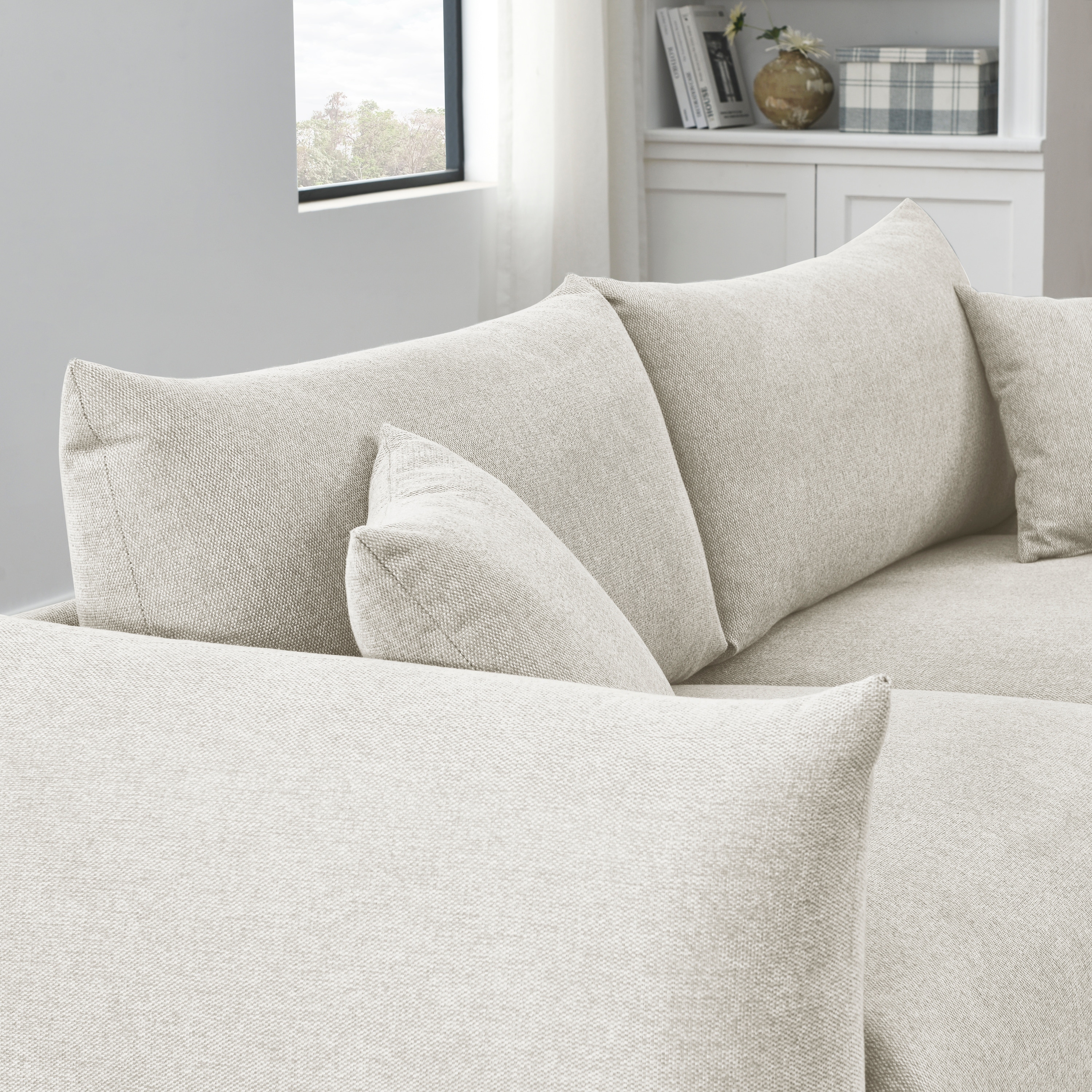 Modern Fabric Sofa Removable Pillows Thick Seat Cushions