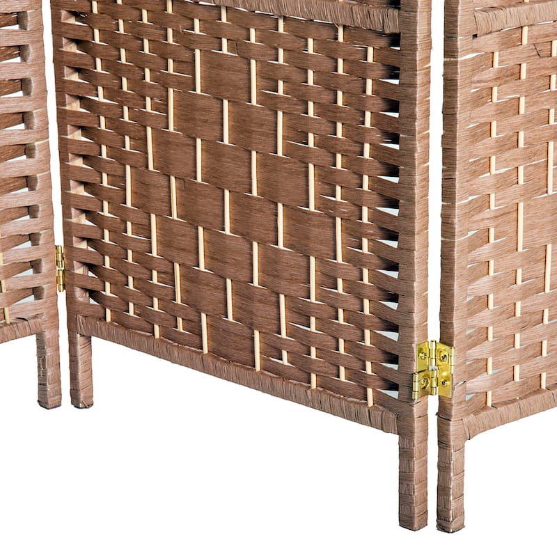 HomCom 6' Tall Wicker Weave Three Panel Room Divider Privacy Screen - Natural Blonde Wood