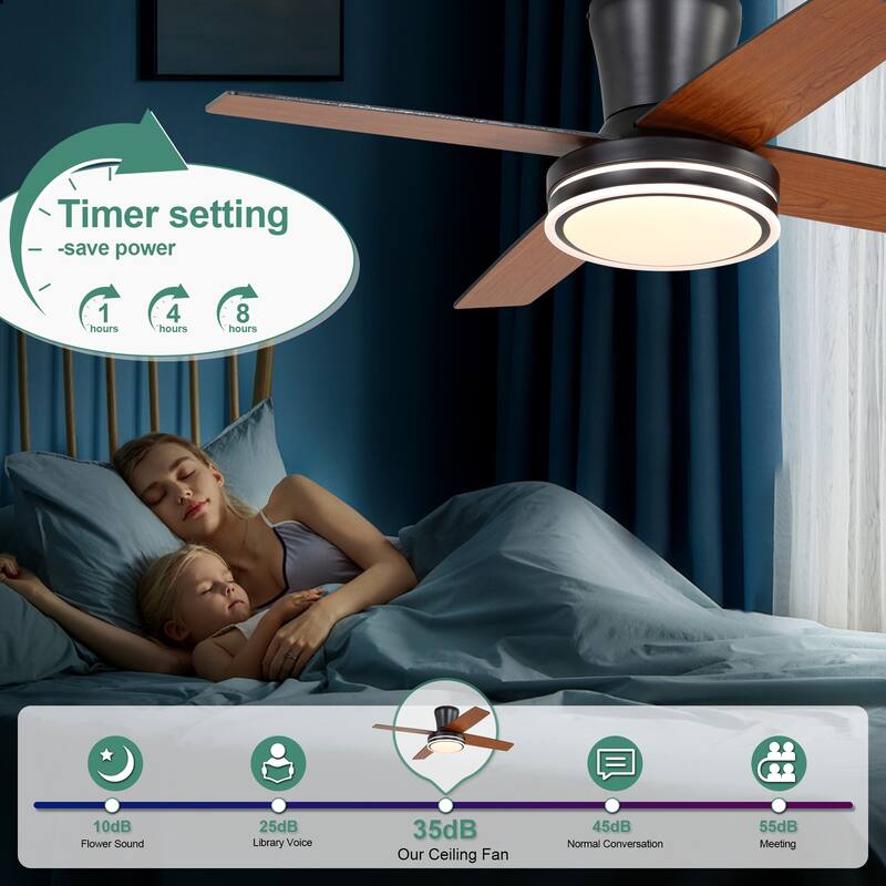 Cusp Barn 44" Low Profile Flush Mount Ceiling Fans with Lights and Remote, Modern 6 Speeds Quiet Reversible DC Motor Ceiling Fan