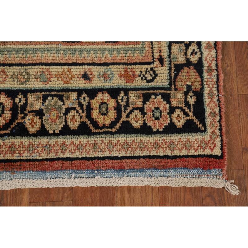 Orange Geometric Mahal Antique Persian Wool Carpet - 3'9" x 11'6"