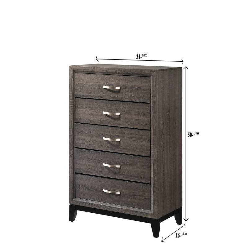Contemporary 5-Drawer Tall Chest in Gray Finish, Stylish Bedroom Add