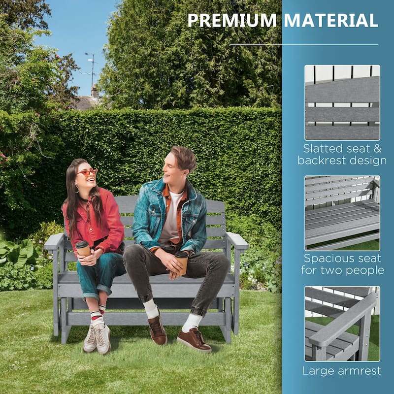 HDPE Love Seat Glider Bench with Slatted Seats Two People - 49.5" W x 27.6" D x 34.3" H