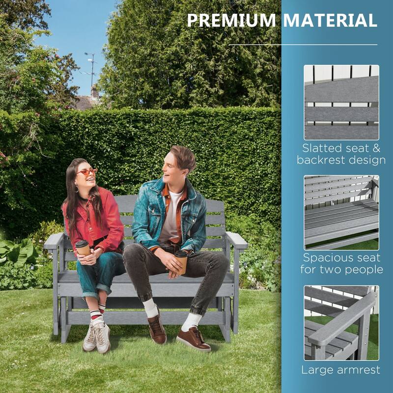Outsunny 2-Person Outdoor Glider Bench Patio Double Swing Rocking Chair Loveseat w/ Slatted HDPE Frame for Backyard Garden Porch - Gray