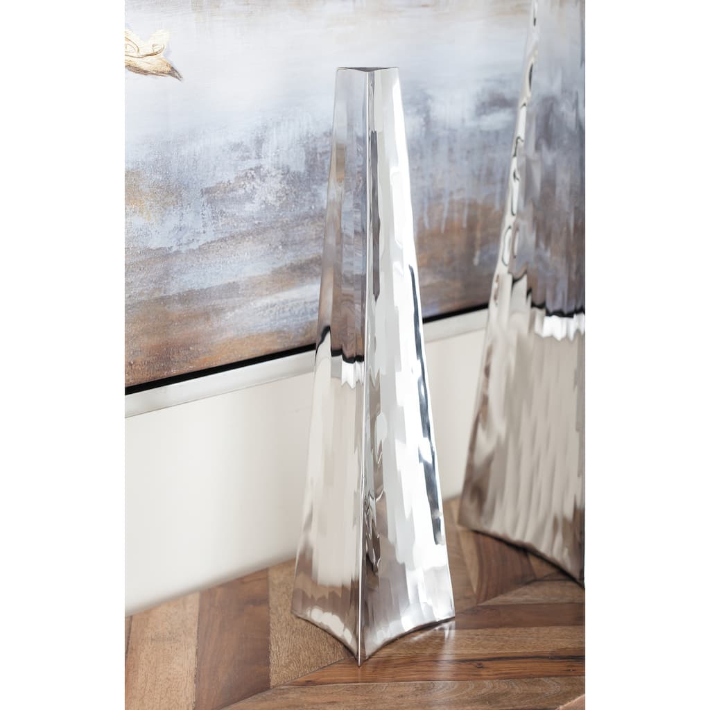 Silver Stainless Steel Metal Hammered Decorative Vase