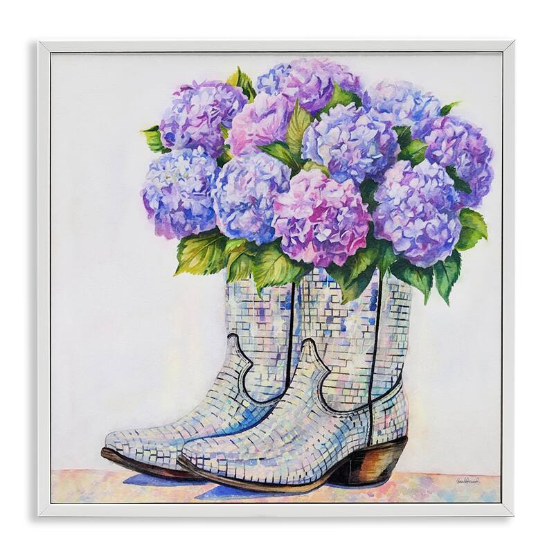 Stupell Hydrangea Filled Cowgirl Boots Framed Giclee Art Design By Amanda Greenwood - 24 x 24 - White