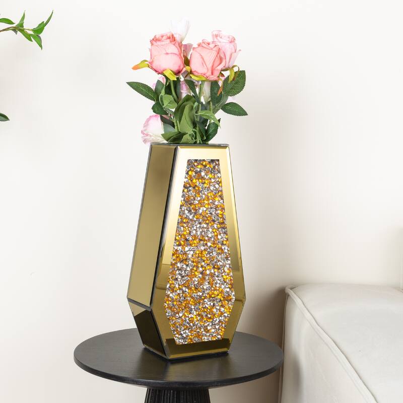14" Modern Gold Mirrored Decorative Vase Set of 2