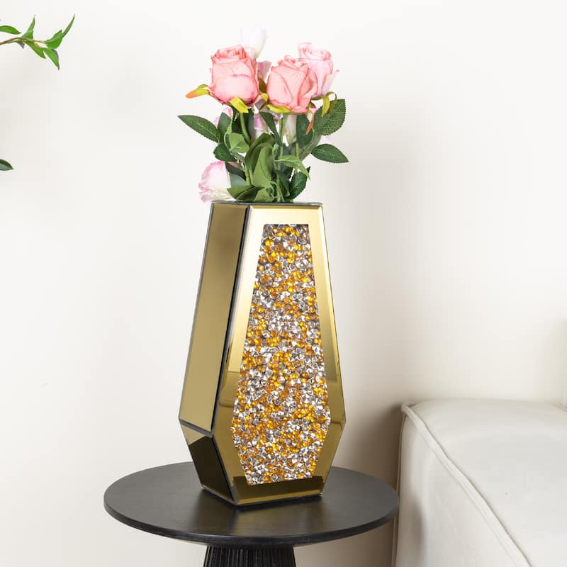 14In Modern Mirrored Flowers Vase,Crushed Diamond Glass Tall Vase