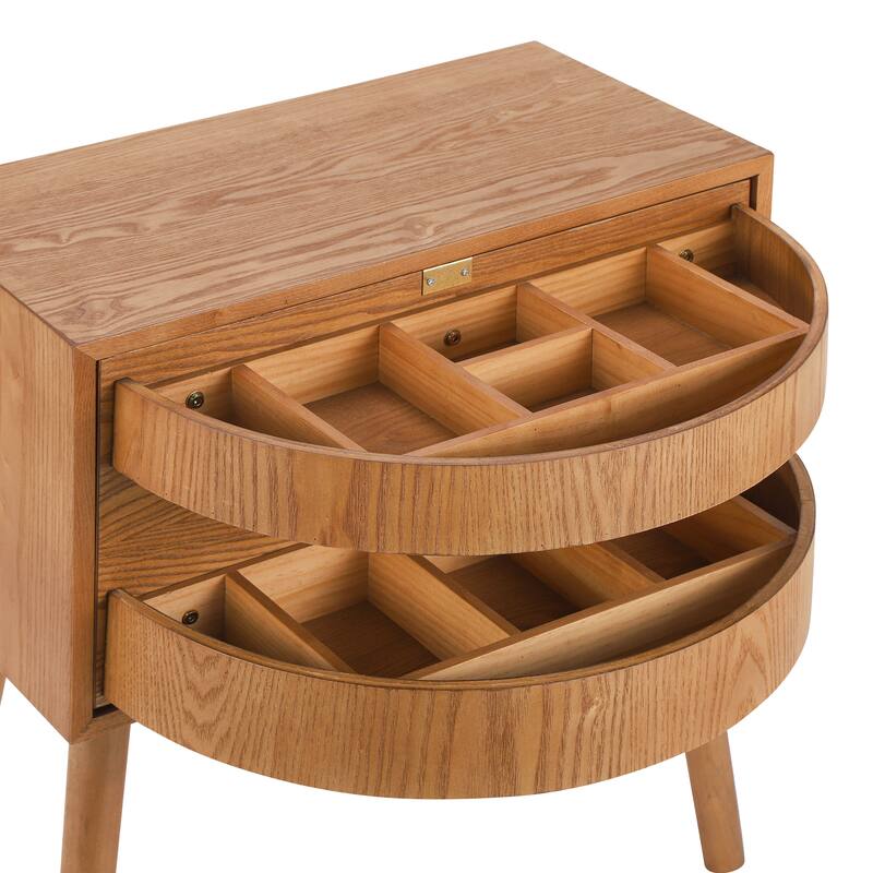 Rotating Hidden Compartment Nightstand for Bedroom, Mid Century Modern Rattan Bedside Table End Table with Wood Legs