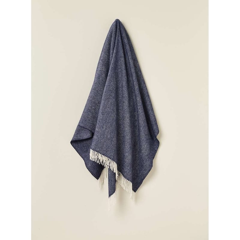 Merino Lambswool Throw Blanket - Herringbone Pattern, Made in England