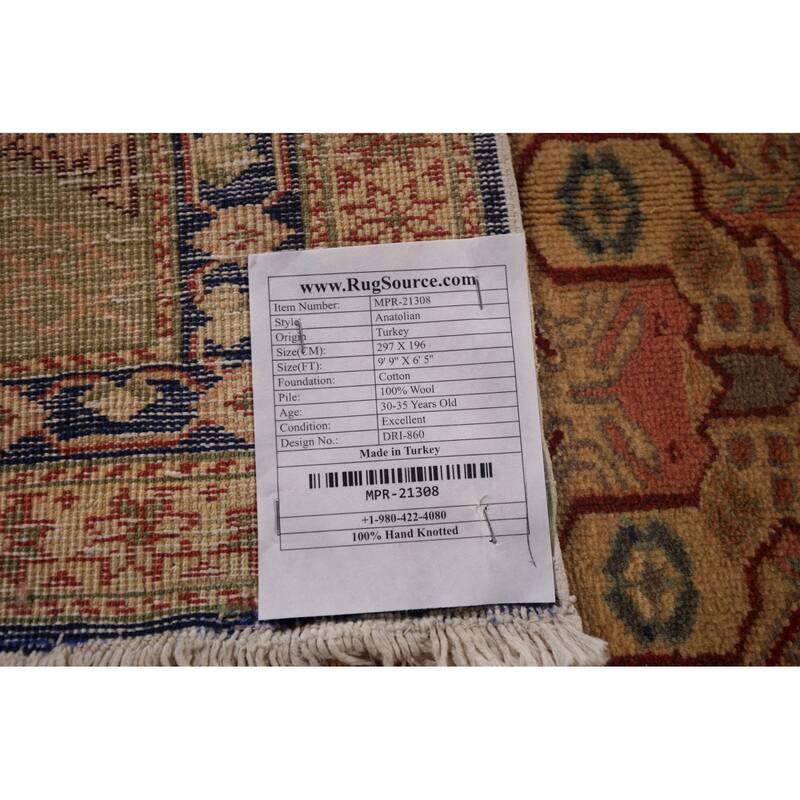 Pink Geometric Anatolian Turkish Vintage Area Rug Handmade Wool Carpet - 6'5" X 9'9"