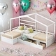 preview thumbnail 1 of 7, Kids and Baby Twin Size L-Shaped House Platform Bed With Three Storage Drawers White