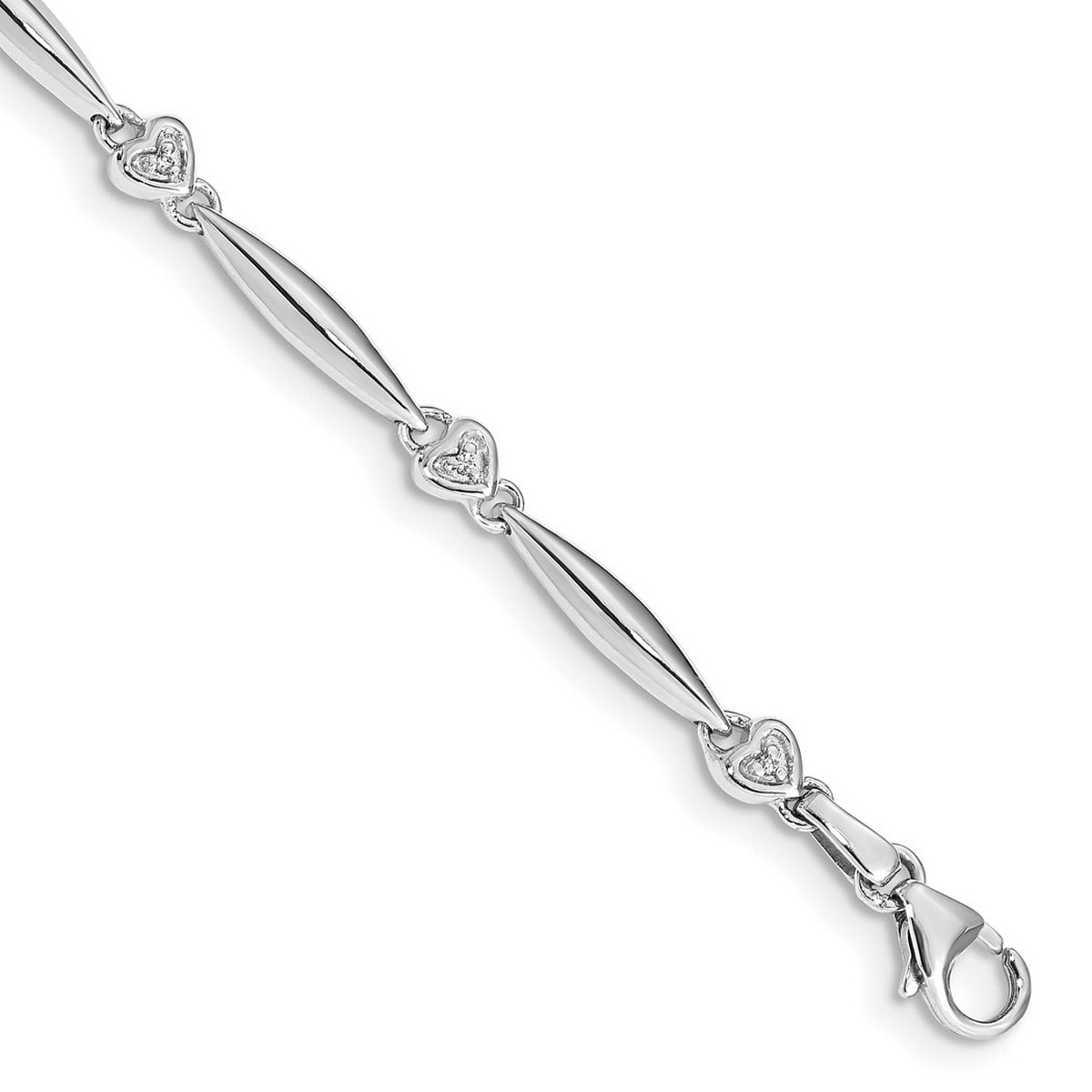 Curata 10k or 14k White Gold 4mm 7" Genuine Diamond Heart Bracelet