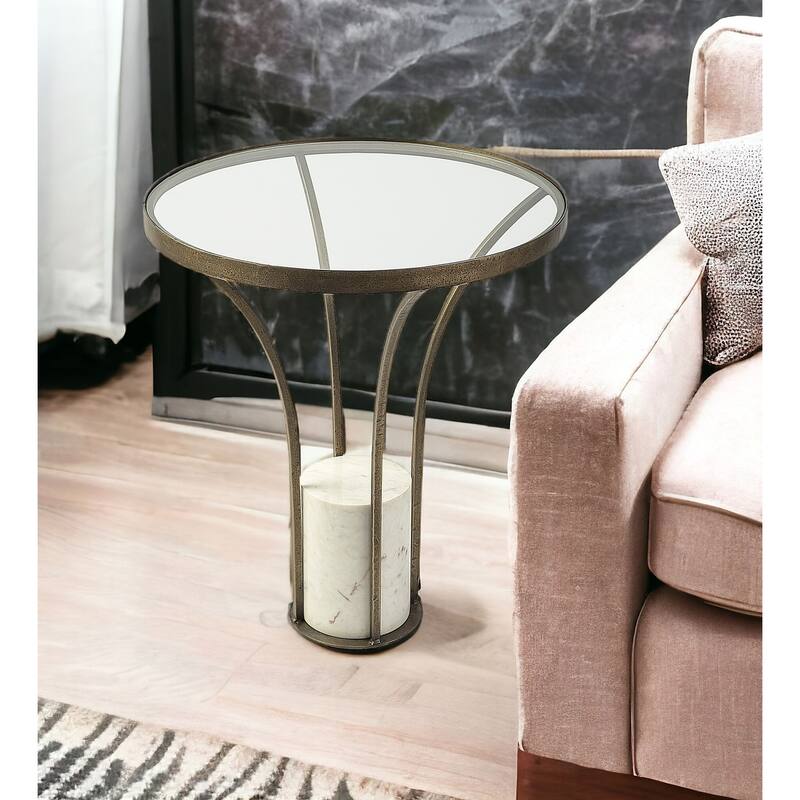 HomeRoots 24" Black And White Glass Round End Table - 21' X '24' X '21 - Gold - Glass