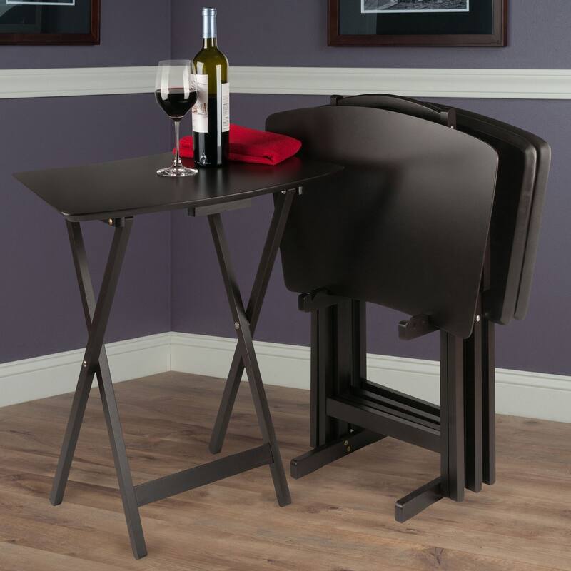 5pc Coffee Brown Contemporary Fan Shape Snack Table Set 29.75"