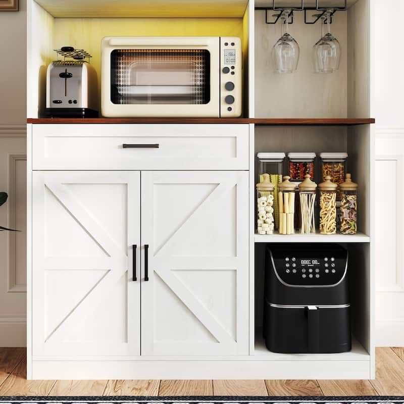 71" Kitchen Pantry Sideboard with Cabinet & Drawer, Multifunctional Buffet with Hutch, Microwave Stand & Charging Station