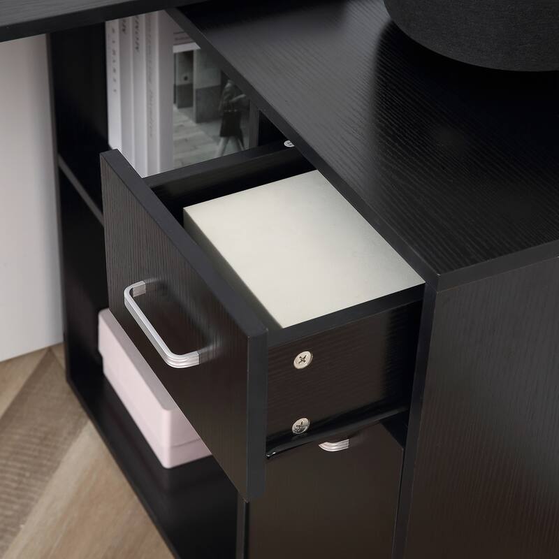 Adjustable L-Shaped Computer Desk with Storage Shelves,Drawer and Cabinet