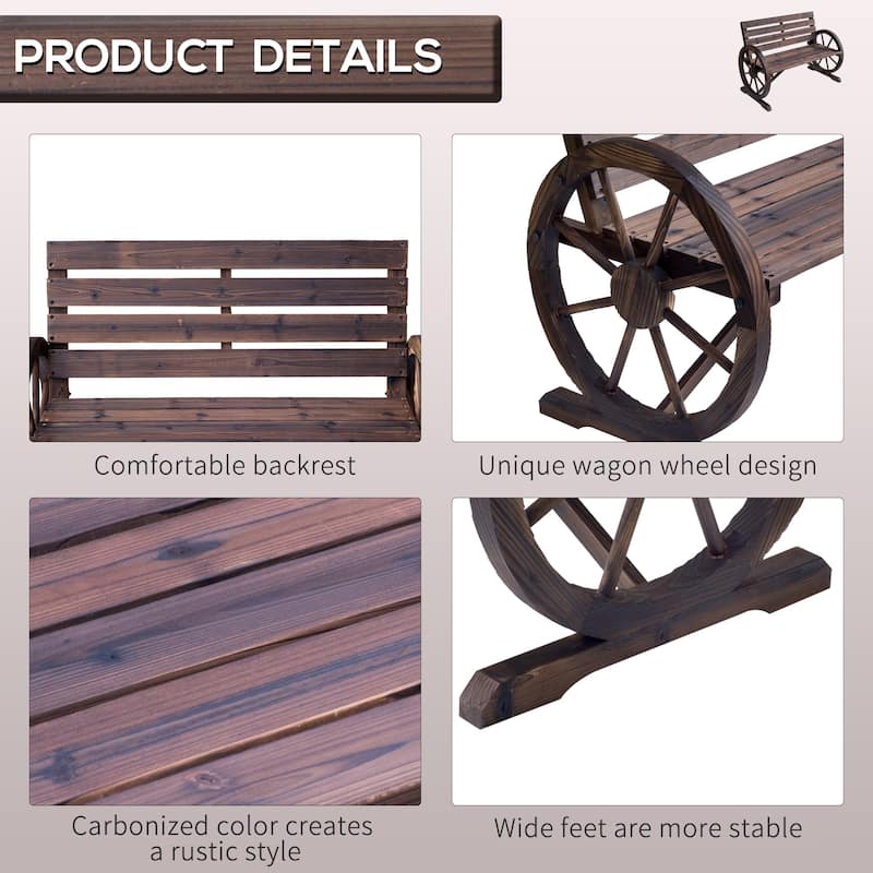 Outsunny Outdoor Patio Wagon Wheel Wooden Bench Chair