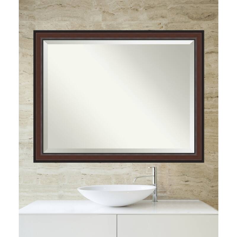 Beveled Bathroom Wall Mirror - Harvard Walnut Frame