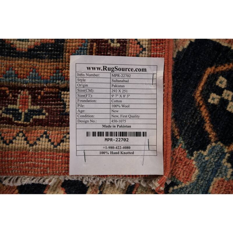 Vegetable Dye Sultanabad Oriental Area Rug Handmade Wool Carpet - 8'3" x 9'7"