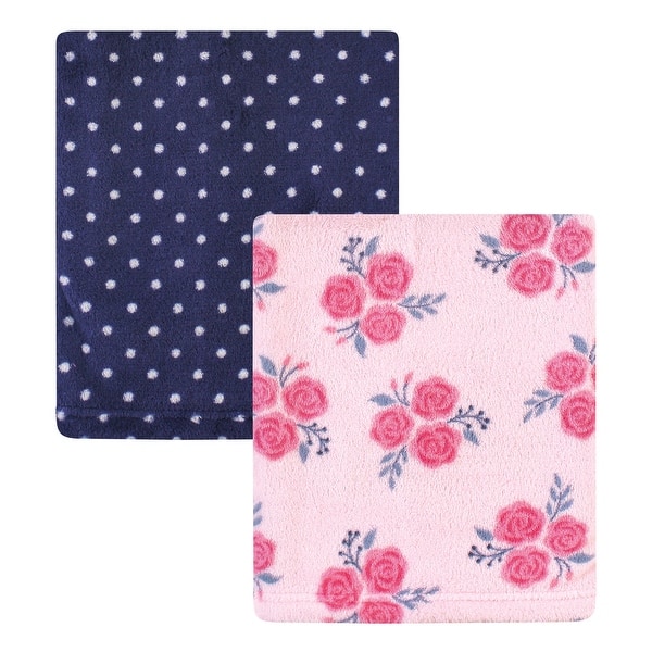 slide 1 of 1, Hudson Baby Infant Girl Silky Plush Blanket, Pink Navy Roses, 30x36 inches - Pink Navy Roses - 30x36 inches 30x36 inches - Pink Navy Roses