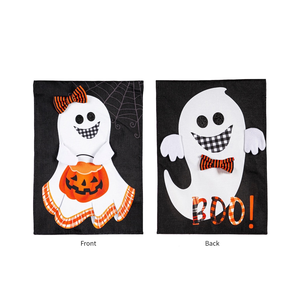 12.5 in. x 18 in. Girl and Boy Ghost Reversible Garden Burlap Flag