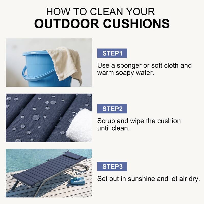 Outdoor Chaise Lounge Cushion Quilted Patio Sun Lounger Pad with Straps