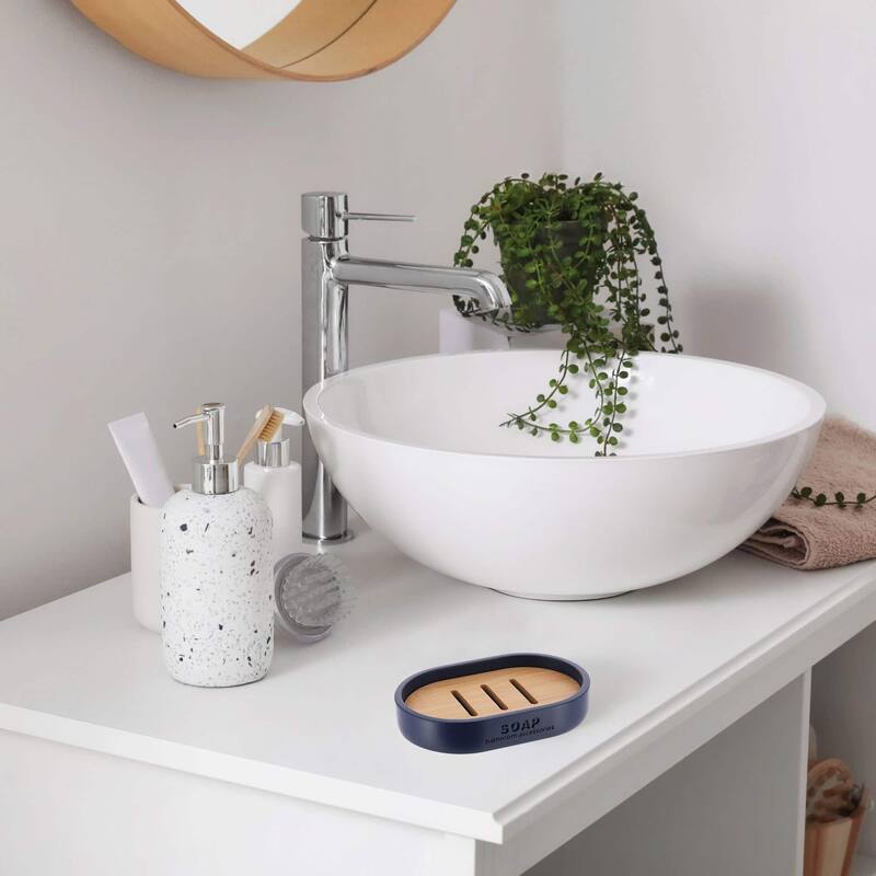 Chic Polyresin Soap Dish with Draining Bamboo Insert - 5 L x 3.4 W x 1 H