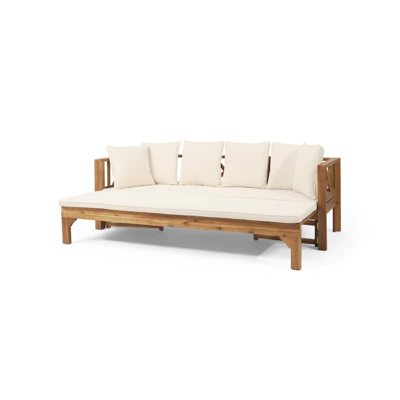 Long Beach Outdoor Extendable Acacia Wood Daybed Sofa by Christopher Knight Home