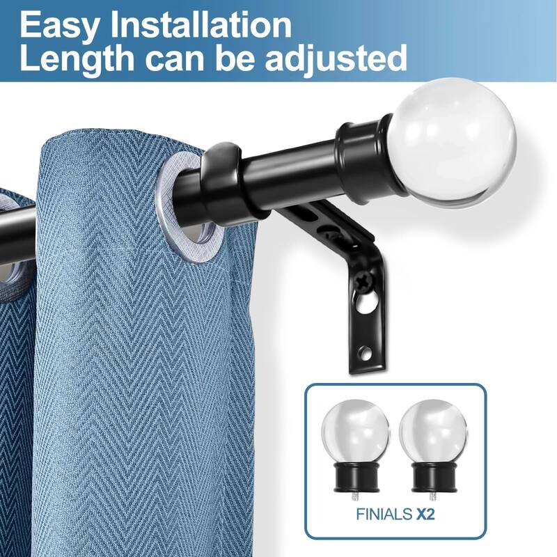 1-inch Diameter Crystal Ball Adjustable Single Drapery Curtain Rod