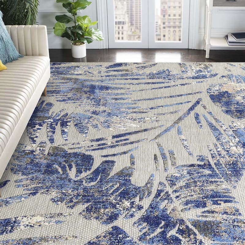 Superior Tropical Leaves Coastal Indoor Outdoor Area Rug