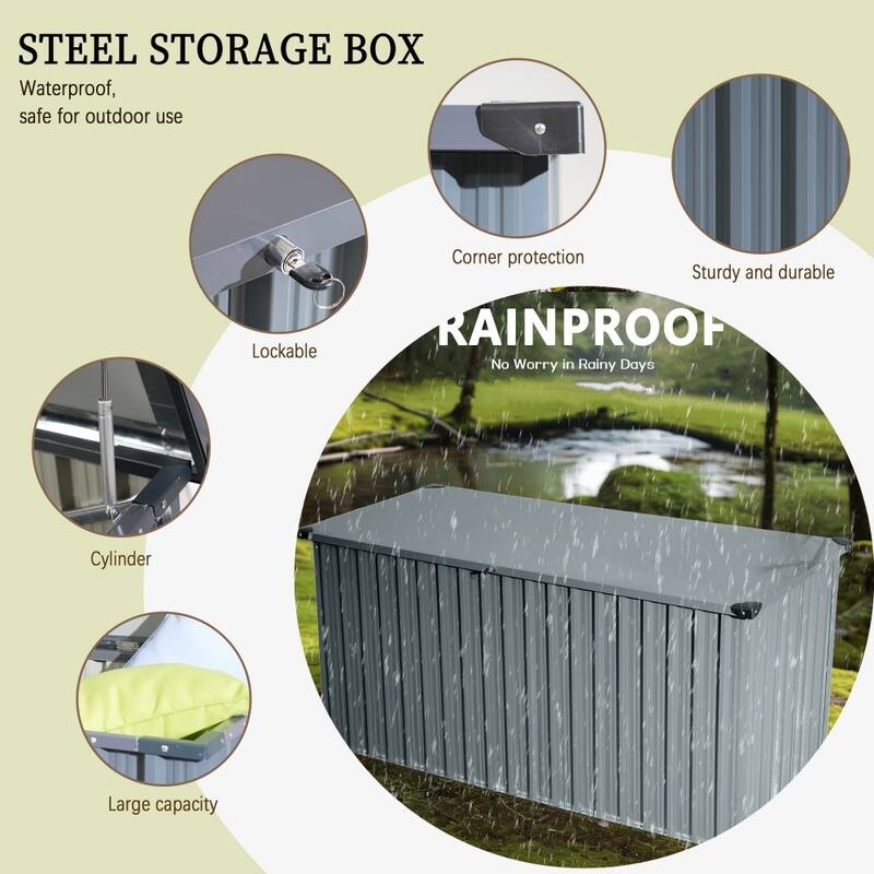 Modern 312 Gallon Weather-resistant Iron Storage Box with Gas lift Cylinder