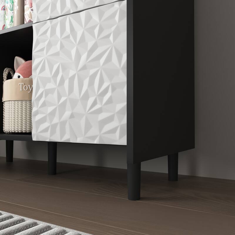 Modern Sideboard Buffet Cabinet with 2 Drawers and 2 Open Storage Compartment