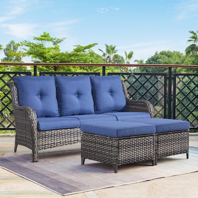 Gymojoy 3-Piece Outdoor Patio High-back Wicker Sectional Ottoman Set