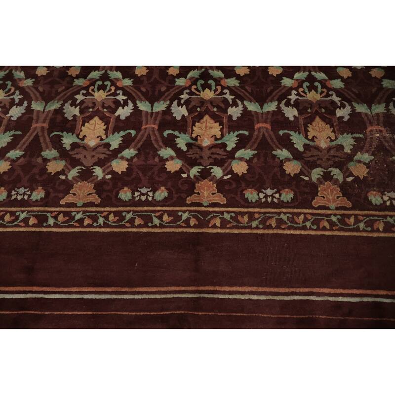 Hand Knotted Oriental 100% Wool Carpet Traditional Floral Brown Art Deco Area Rug - 11' 7'' X 9' 3''