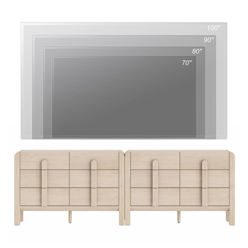 WAMPAT Mid Century 6 Drawer Dresser Set Of 2, 47.2" Modern Chest Of Drawers With Storage, Curved Profile Wood Double Dresser