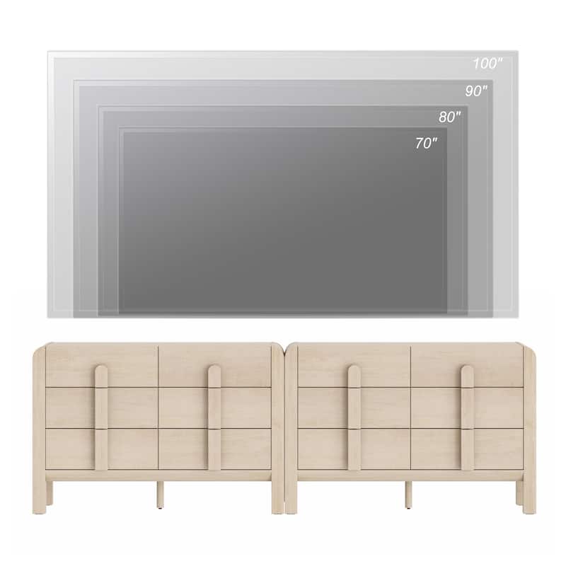 WAMPAT Modern Dresser TV Stand For Tvs Up To 100 Inch, Cruved Entertainment Center, Wood TV Console With Storage
