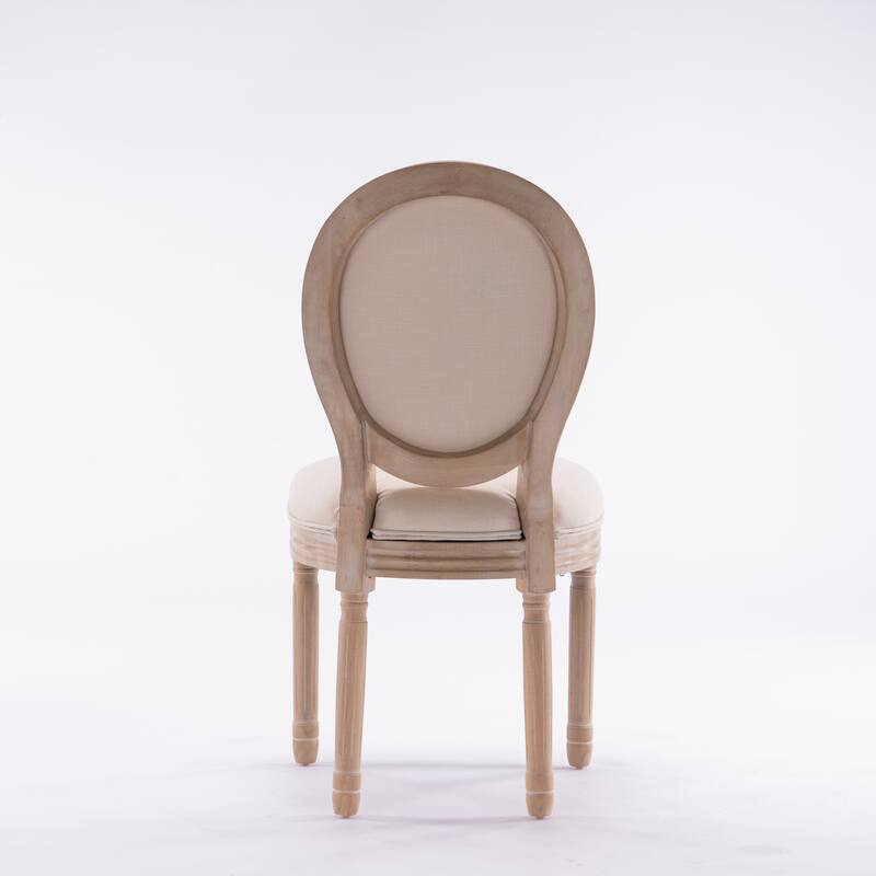 Anmytek French Style Oval Back Dining Chairs Set of 2 Solid Wood Frame Linen Upholstered Beige