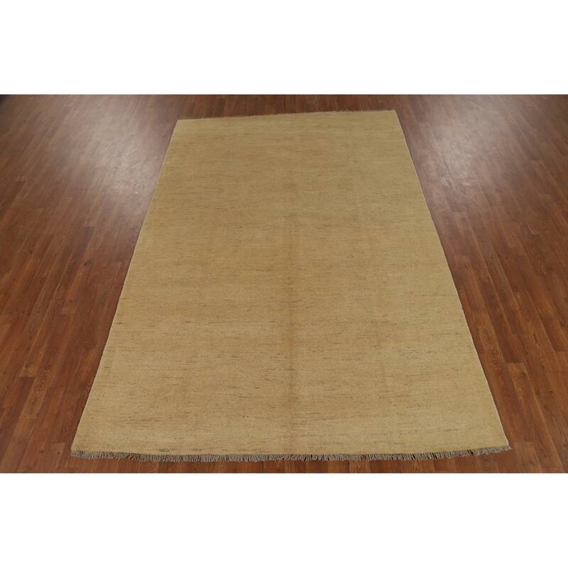 Beige Gold Gabbeh Oriental Area Rug Hand-Knotted Wool Carpet - 5'9" x 8'4"