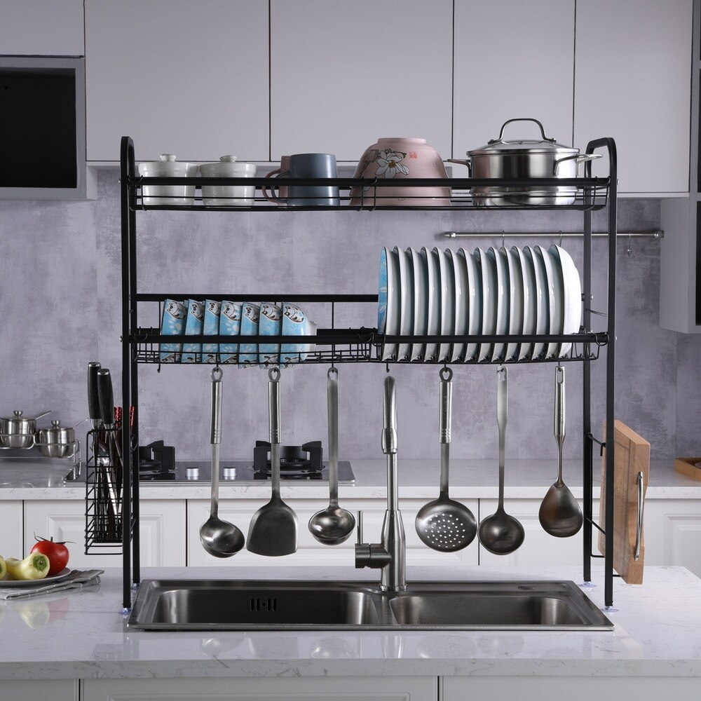 Stainless Steel Double Layer,Kitchen Storage Dish Rack Bowl ...
