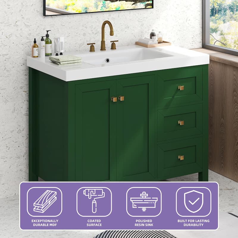 Moasis 36"/42" Bathroom Vanity with Sink Set and 2 Soft-Closing Doors & 3 Drawers