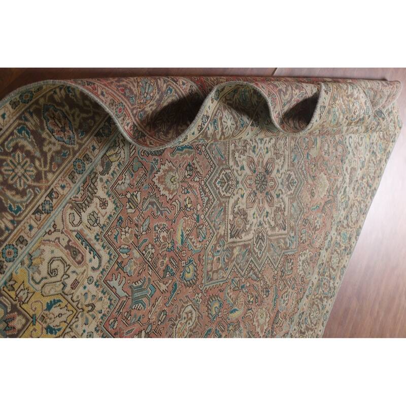 Hand Knotted Oriental 100% Wool Carpet Traditional Medallion Pink Tabriz Area Rug - 9' 7'' X 6' 4''