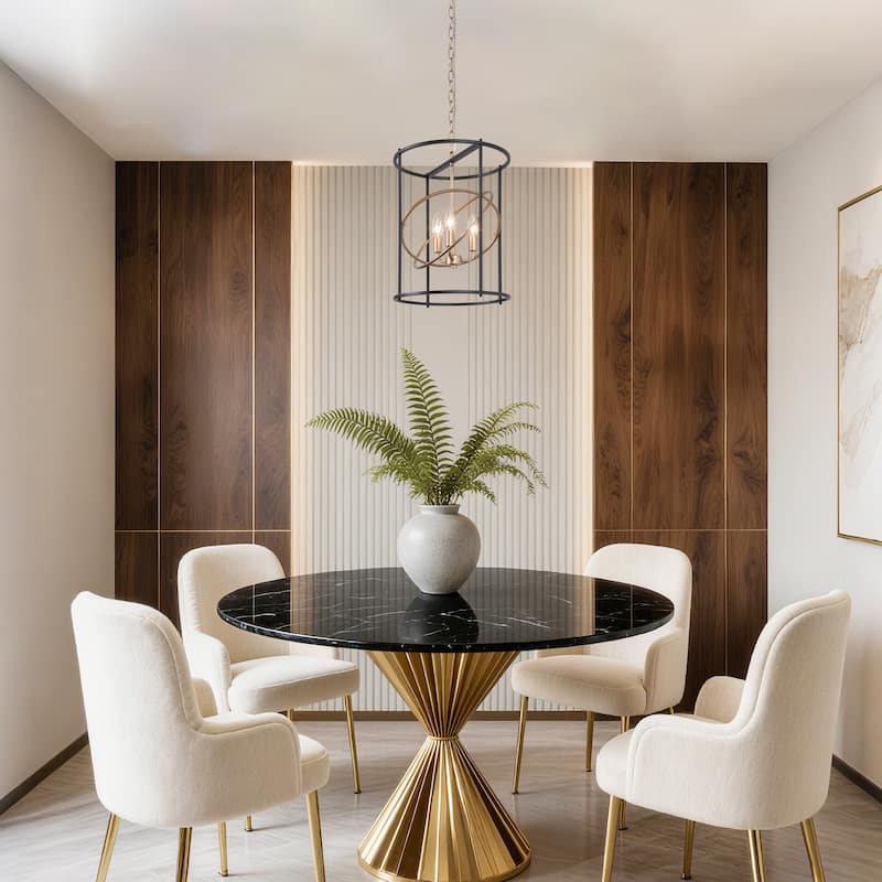 Modern 3-Light Black Gold Chandelier Cyliner Pendant for Kitchen Island - D14"x H17.7"