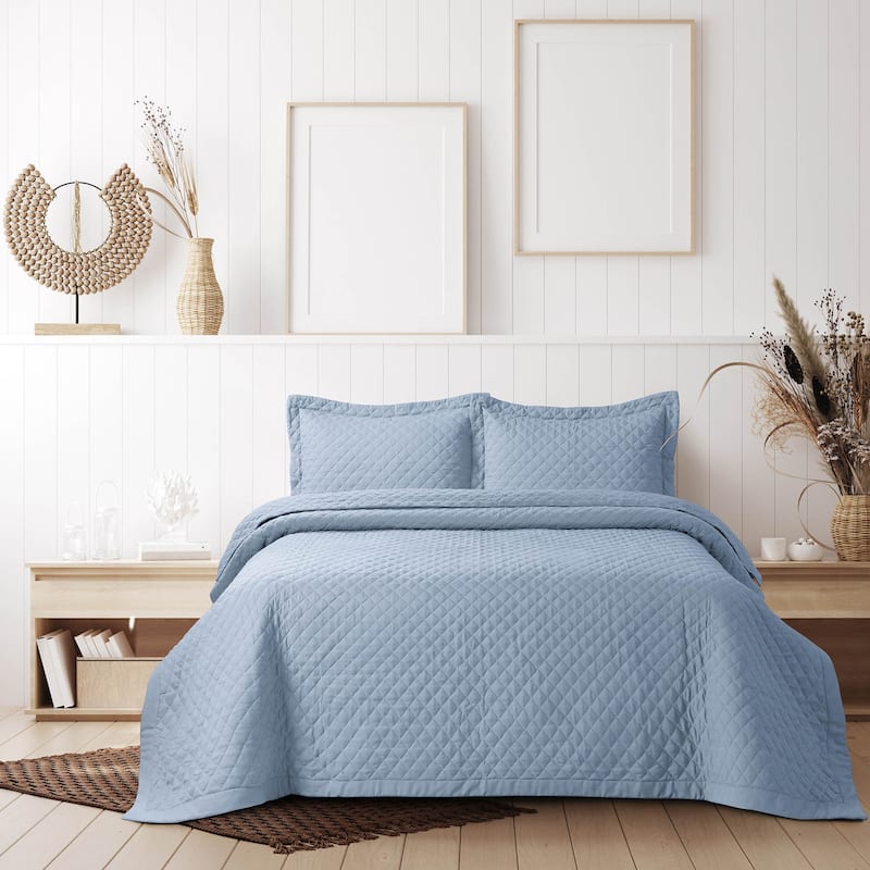 Brisbane Solid Oversized Quilt Set - Oxford Blue - Twin