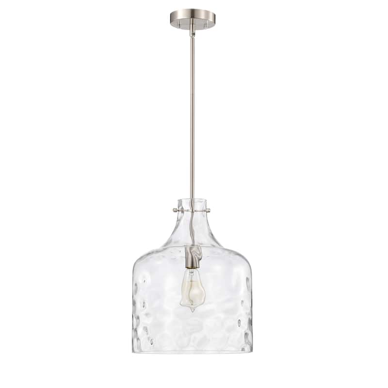 Daelan Satin Nickel Clear Dimpled Glass Single Light Pendant Light - 12in