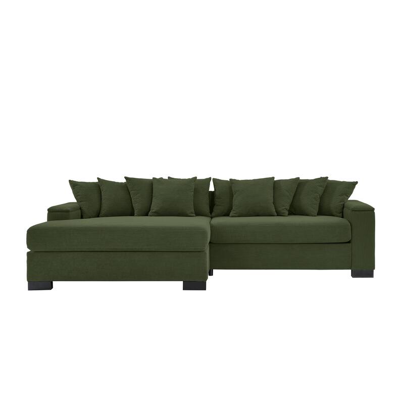 Corduroy L-shaped Sectional Sofa with Convertible Chaise Lounge, Armrests Built-in Storage, Removable Covers and Pillows