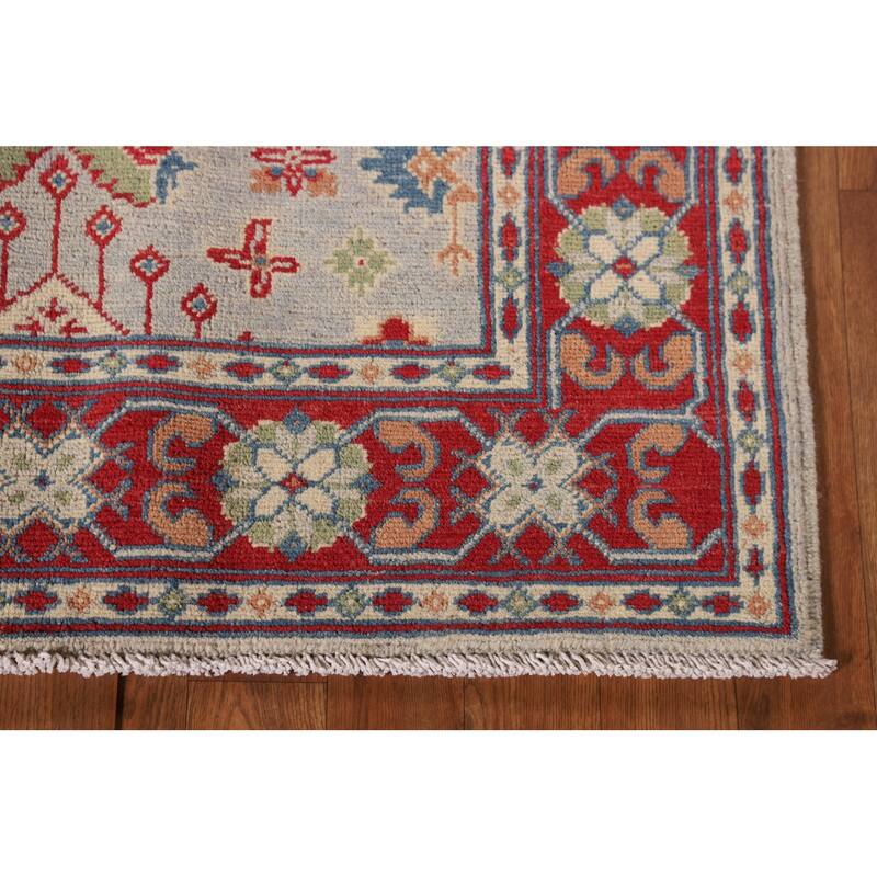 Grey Geometric Kazak Oriental Accent Rug Handmade Wool Carpet - 3'3"x 4'10"